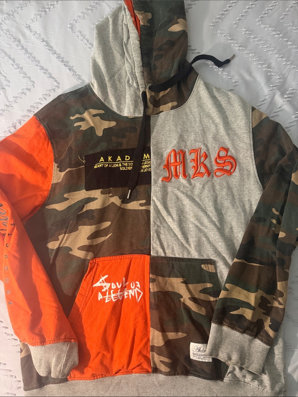Akademiks Men's Patchwork Camo & Orange Hoodie